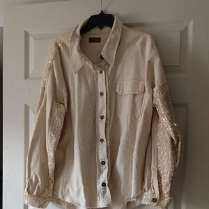 Umgee Cream Cord And Sequin Jacket